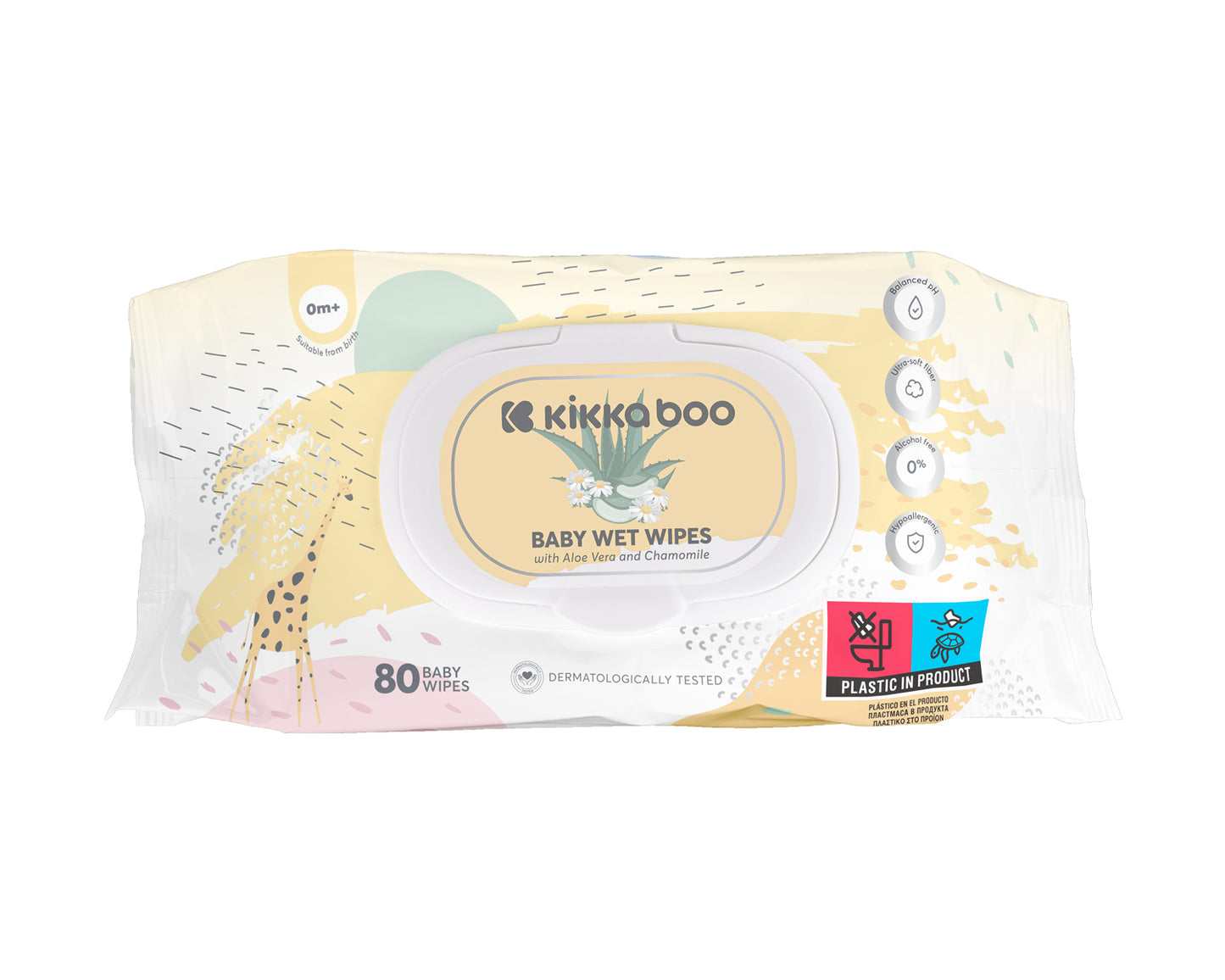 Toalhitas húmidas Aloe Vera & Manzanilla 80uds com tapa Kikkaboo