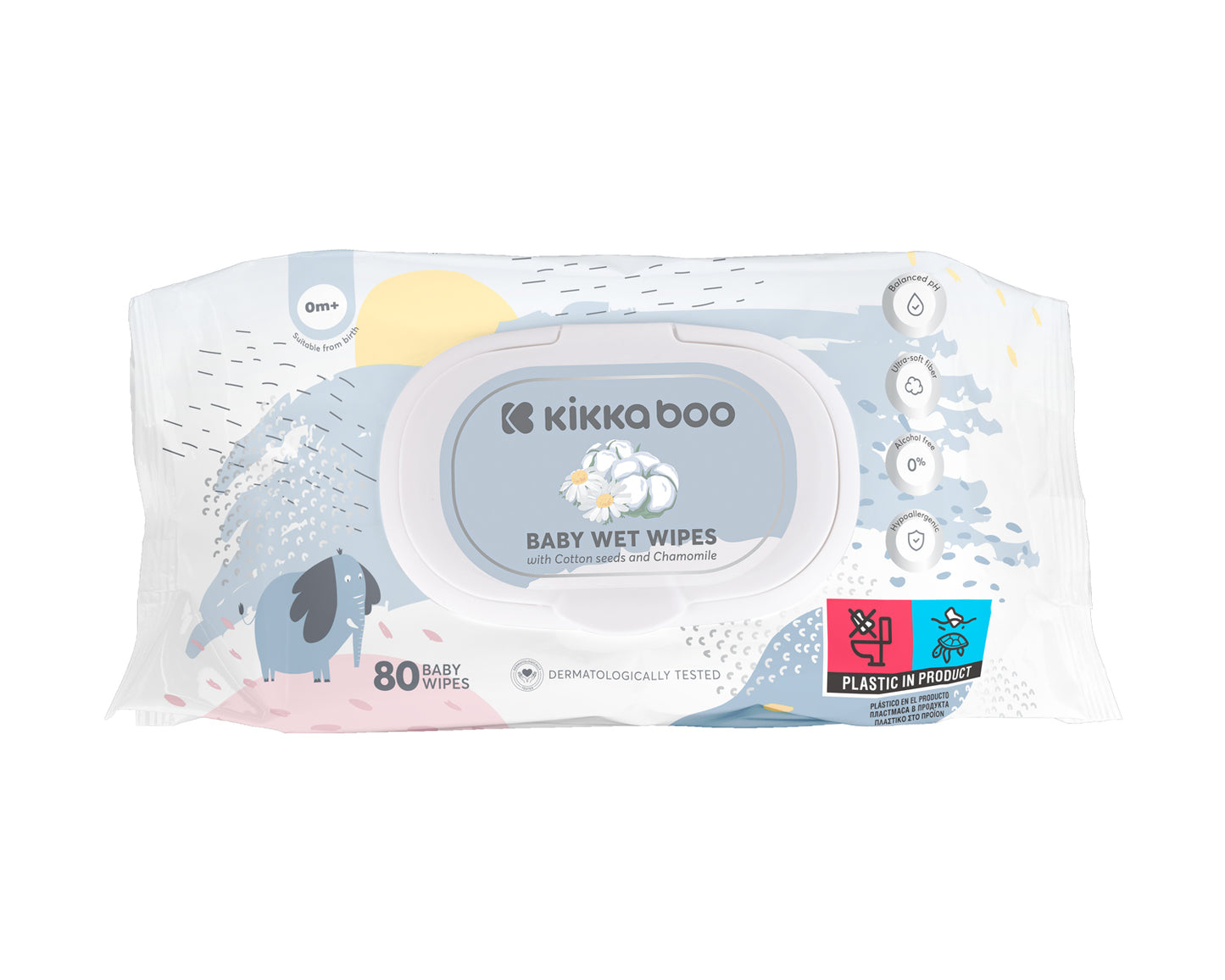 Toalhitas húmidas algodão & Manzanilla 80uds com tapa Kikkaboo