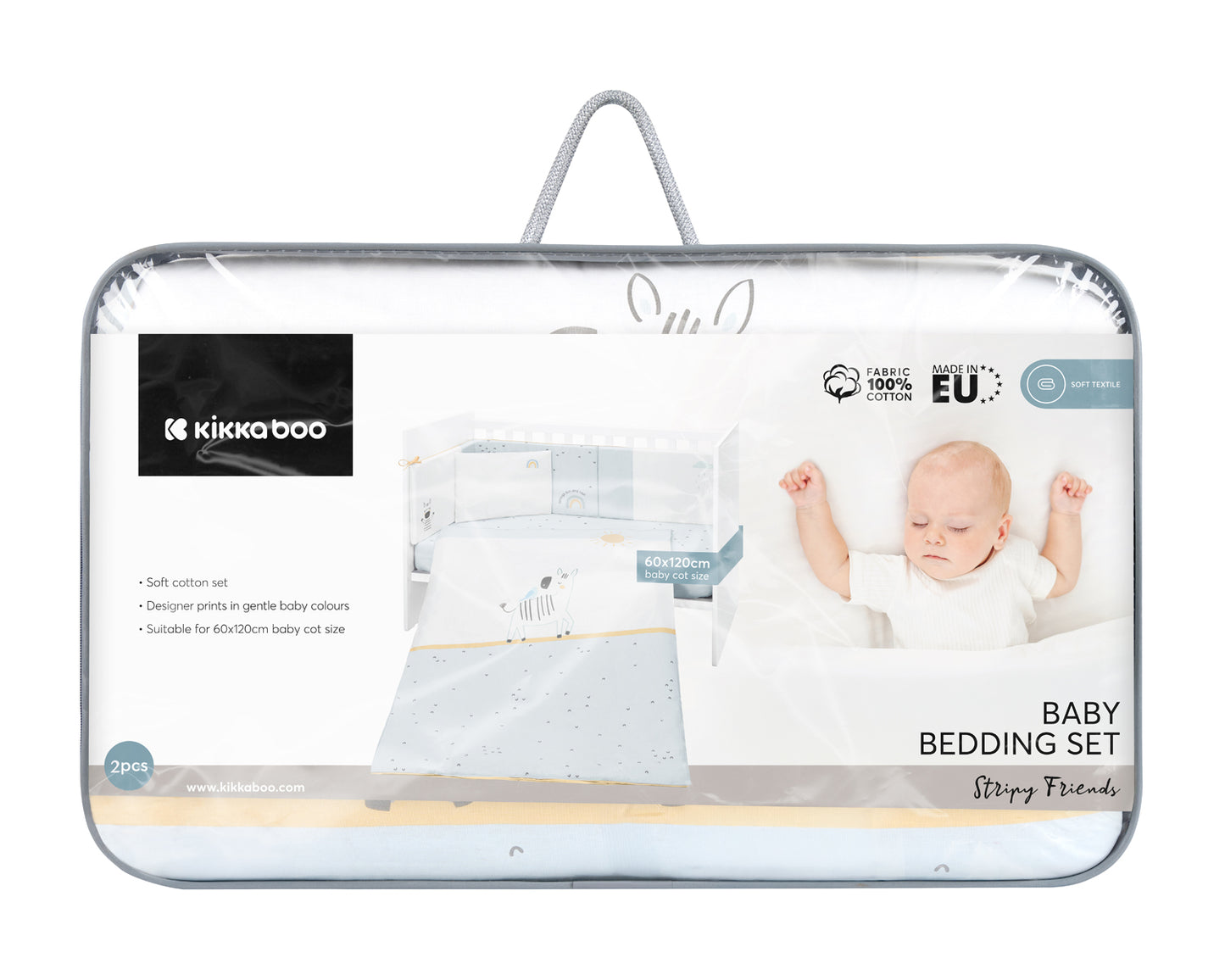 Conjunto de cama de 2 peças estilo UE 60/120 Stripy Friends Kikkaboo