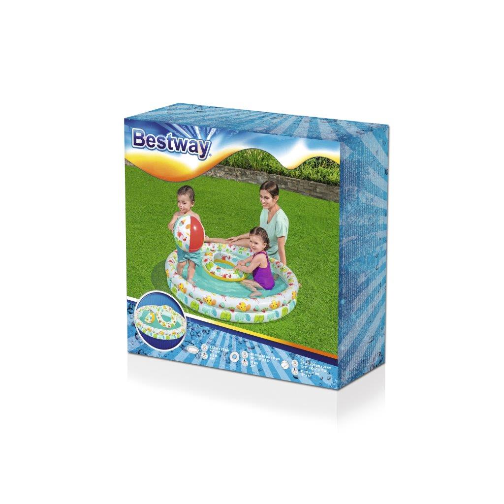 Conjunto De Piscina Insuflável 1,22M X 20Cm, Roda 46Cm, Bola 27Cm Bestway