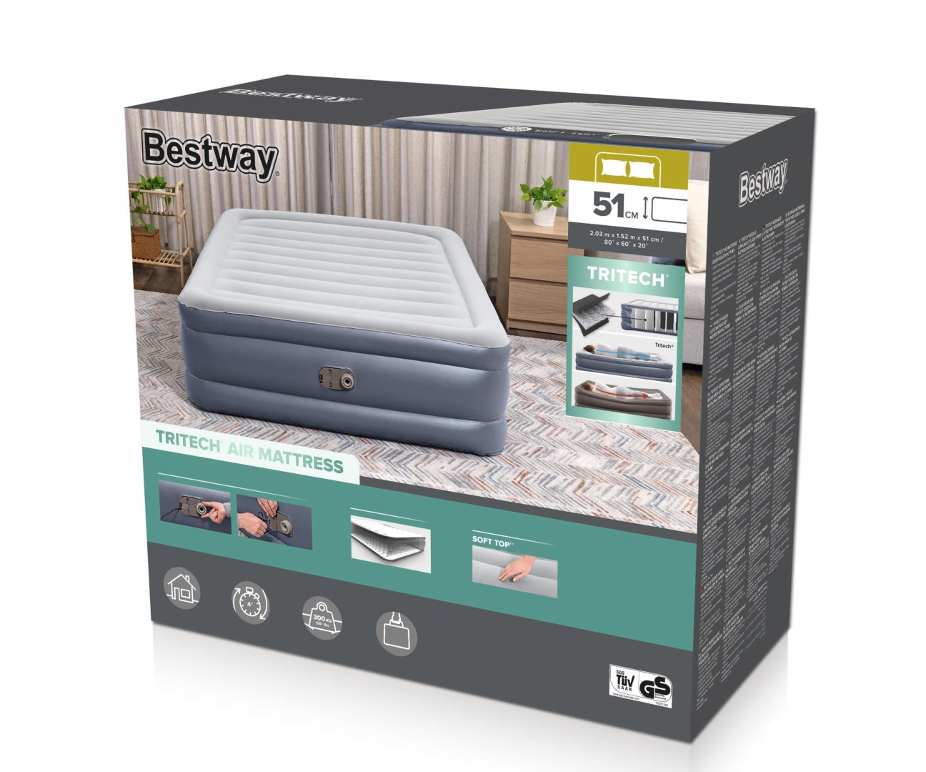 Colchão Insuflável De Viagem Com Bomba De Ar Incorporada Tritech Queen 2,03M X 1,52M X Bestway