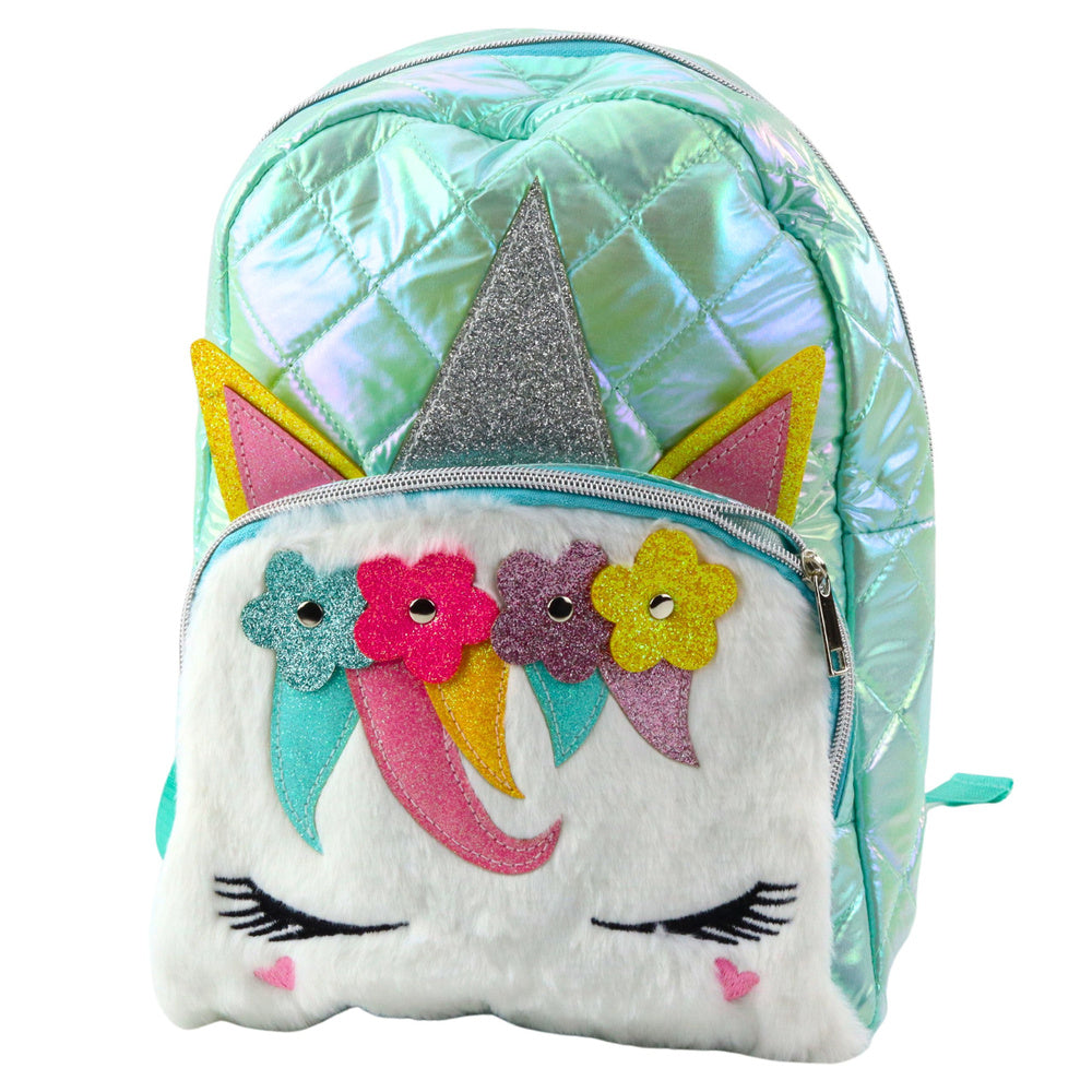 Mochila Acolchoada Unicórnio Turquesa 32cm