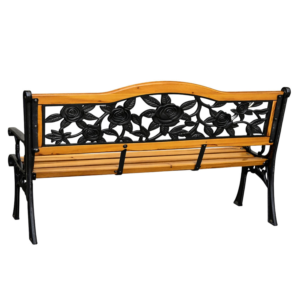 Banco de Jardim Madeira e Metal Rosas com Encosto