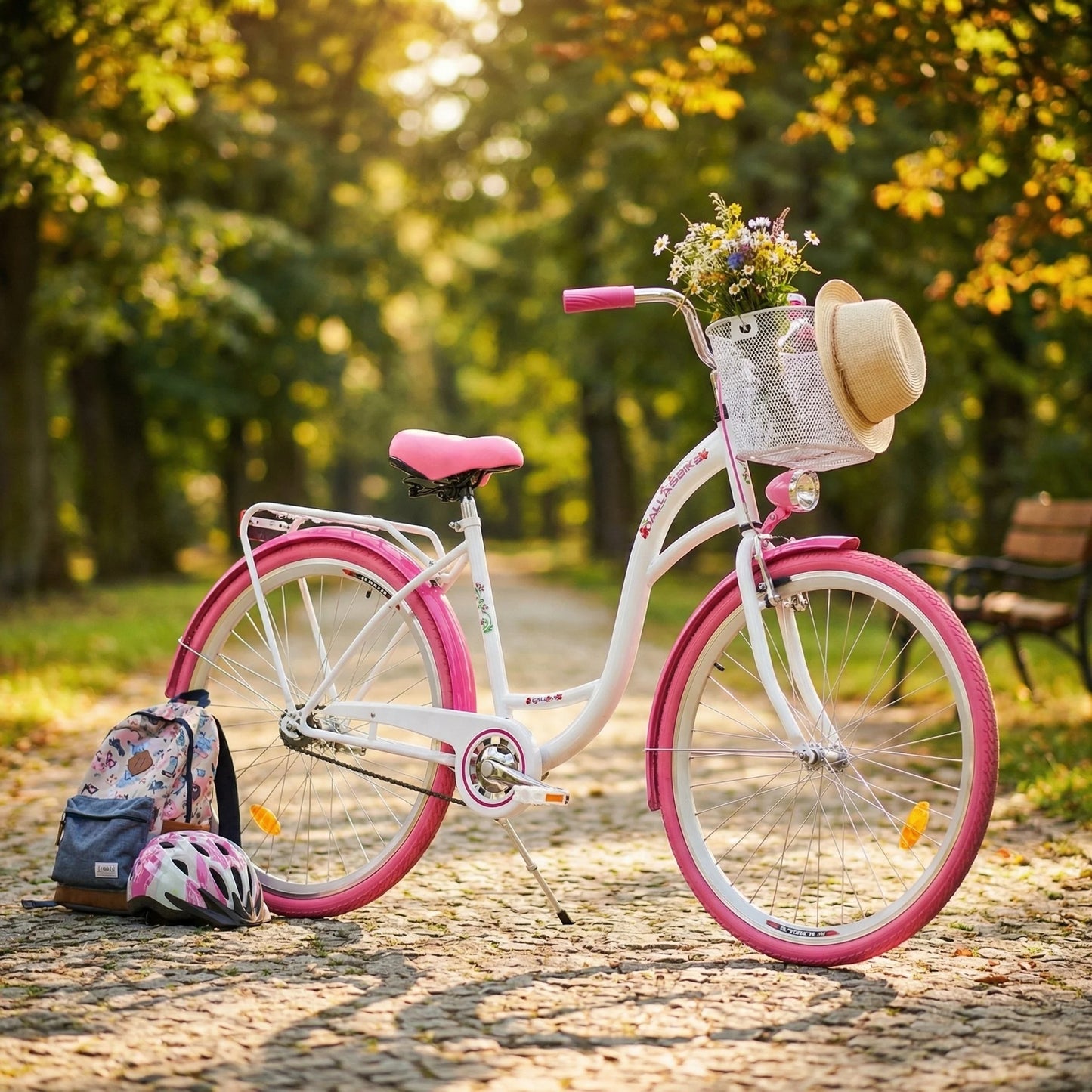 Bicicleta menina 26 polegadas branco e rosa Dallas Bike