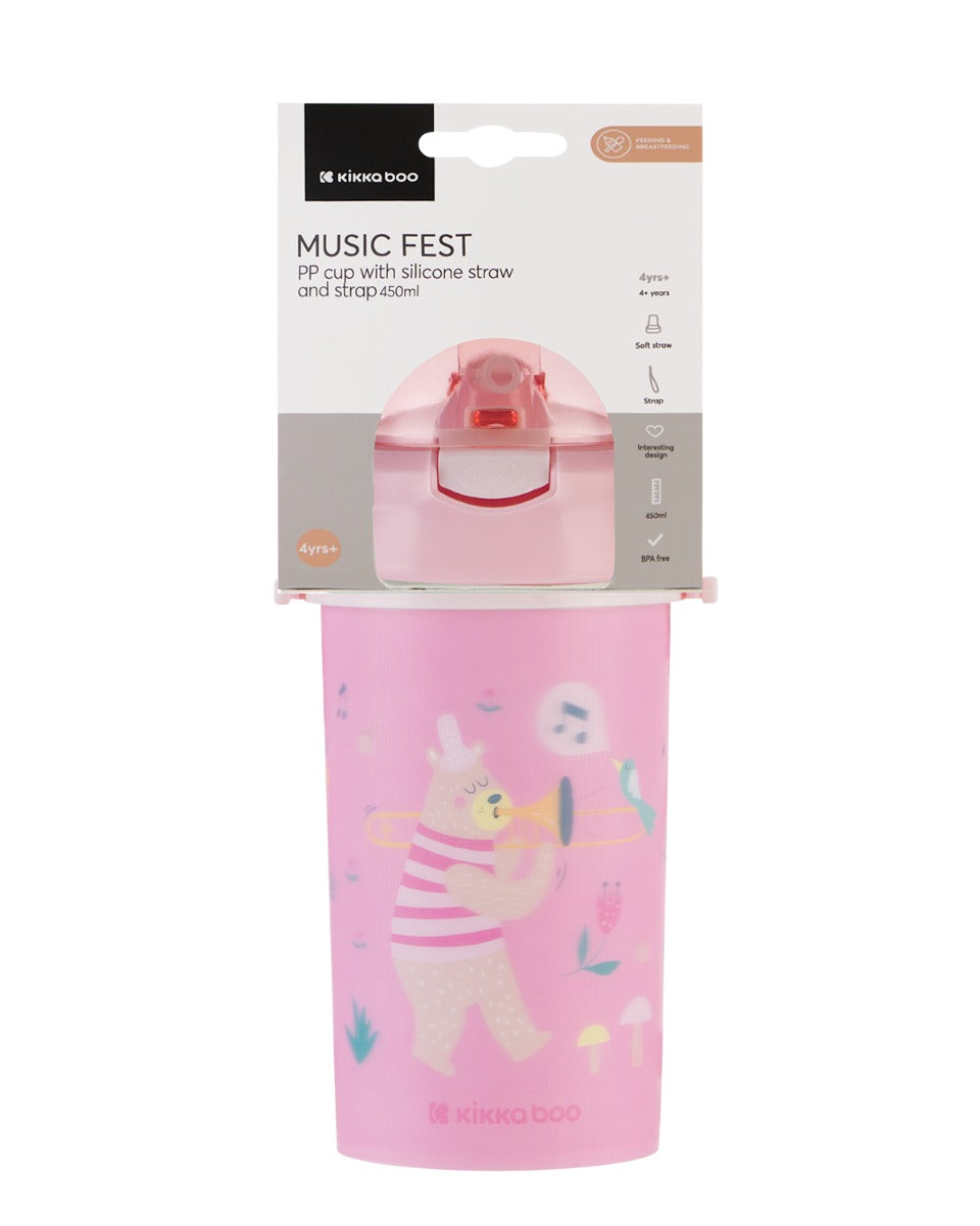 Copo PP com palhinha em silicone e alça 450ml Music Fest Mint Kikkaboo