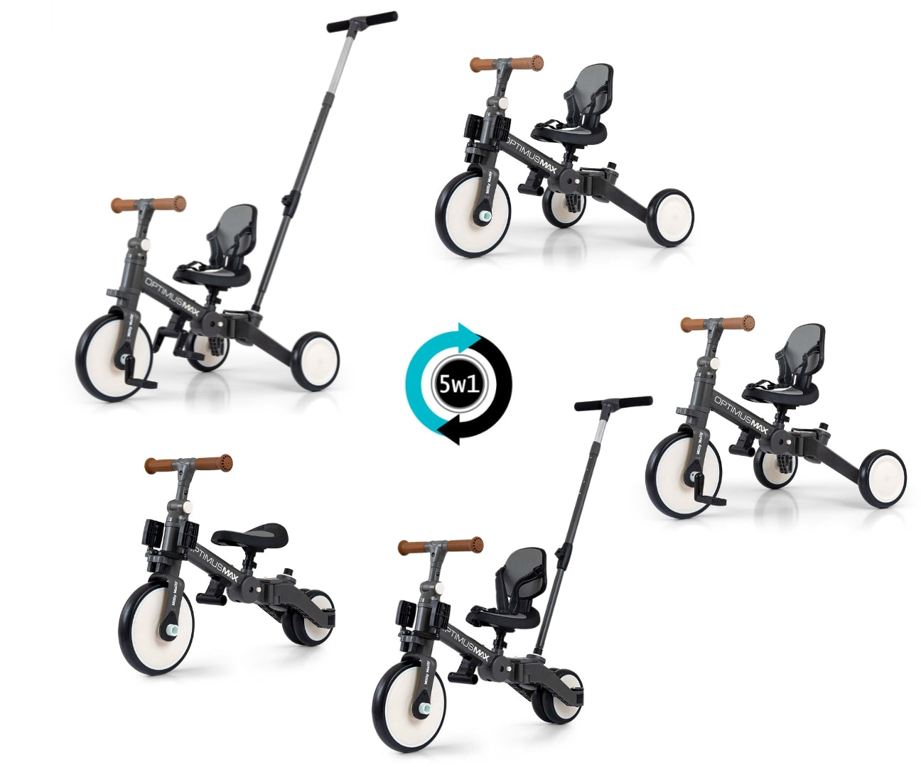 Bicicleta 5In1 Optimus Max Cinzento Escuro Qplay