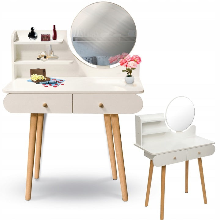 Toucador com espelho redondo 80x40x122 cm branco
