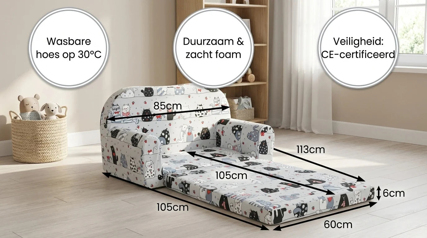 Sofá-cama infantil 2 em 1 85x60 cm gatos cinzentos