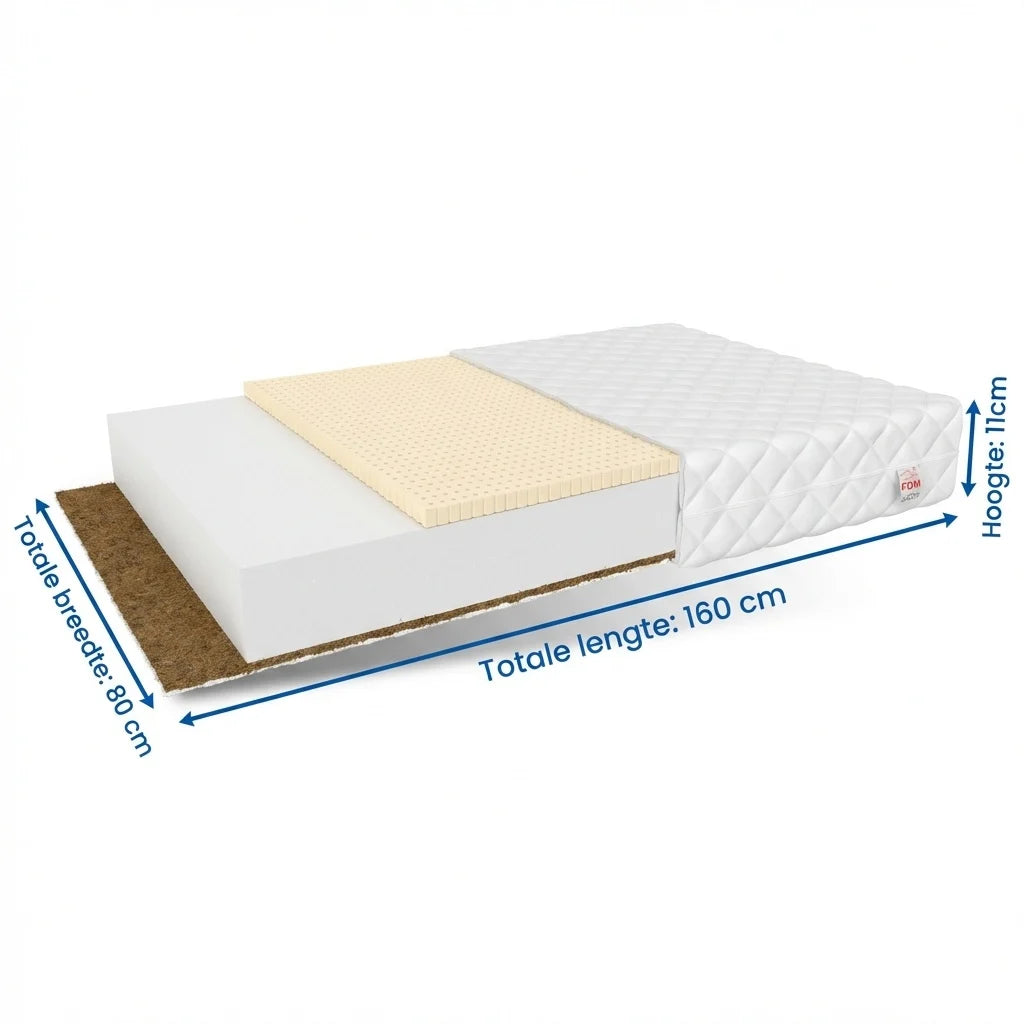 Colchão 80x160 cm espuma fria 11 cm coco e látex