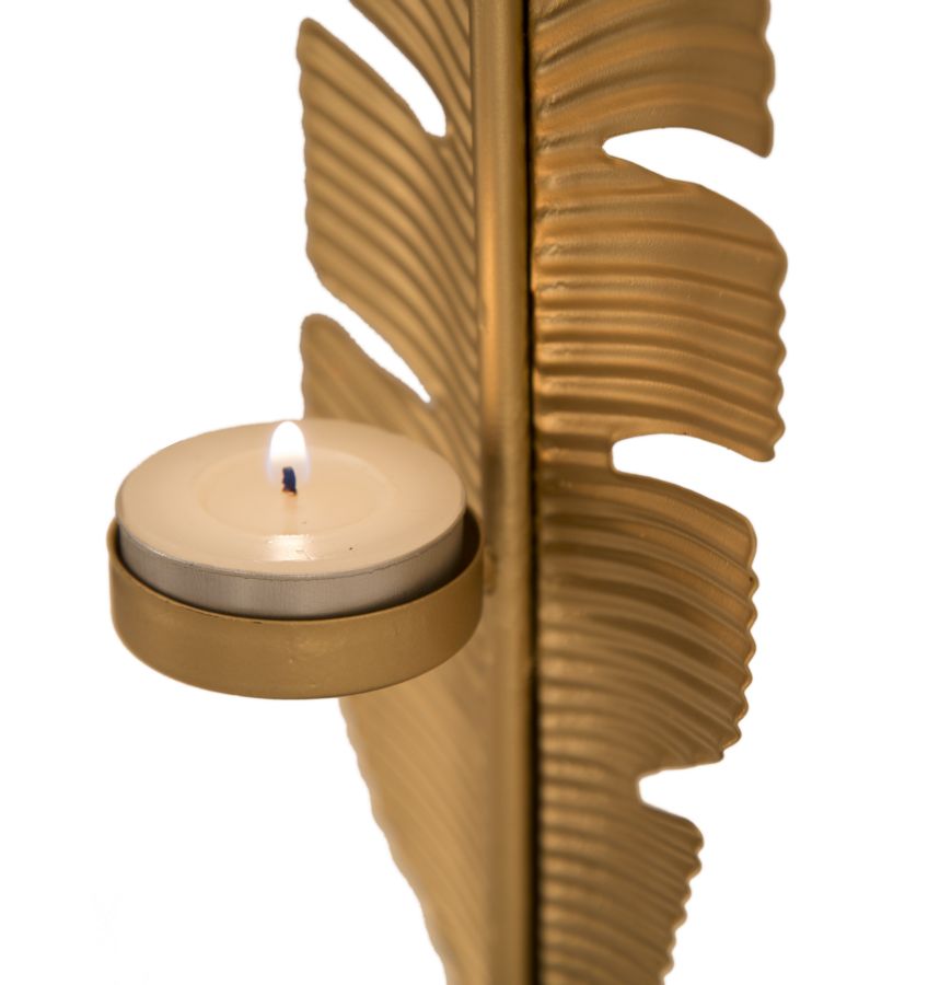 Escultura Folha com Porta-Vela Glam Cm 10x10x34