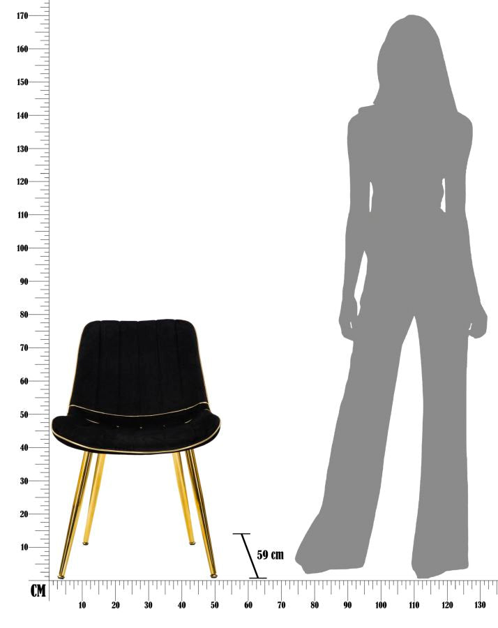 Cadeira Paris Preta Dourado Conjunto 2 Un. Cm 51x59x79