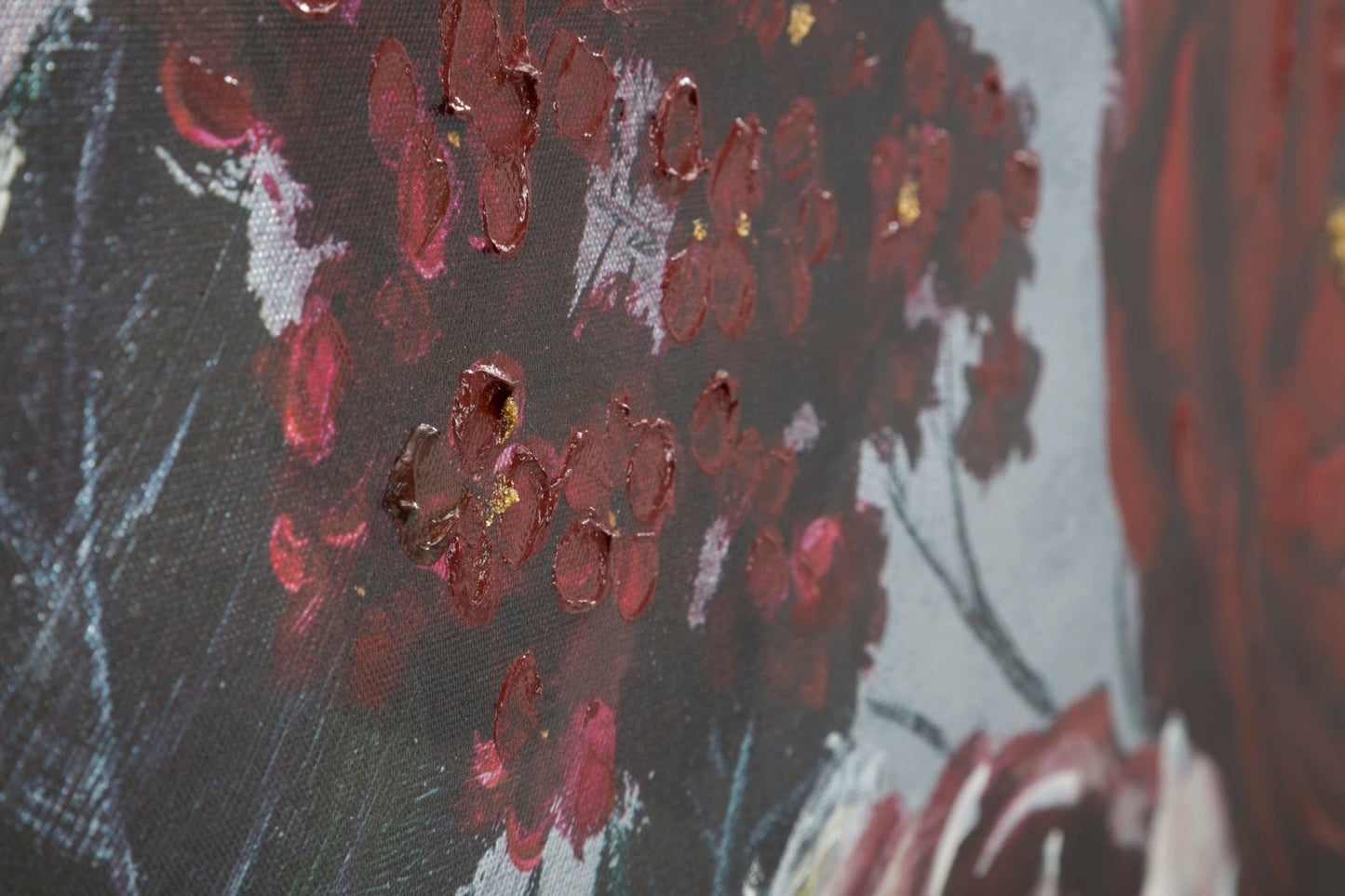 Pintura Sobre Tela Branco Vermelho Flor Darkback Cm 120x3,7x60