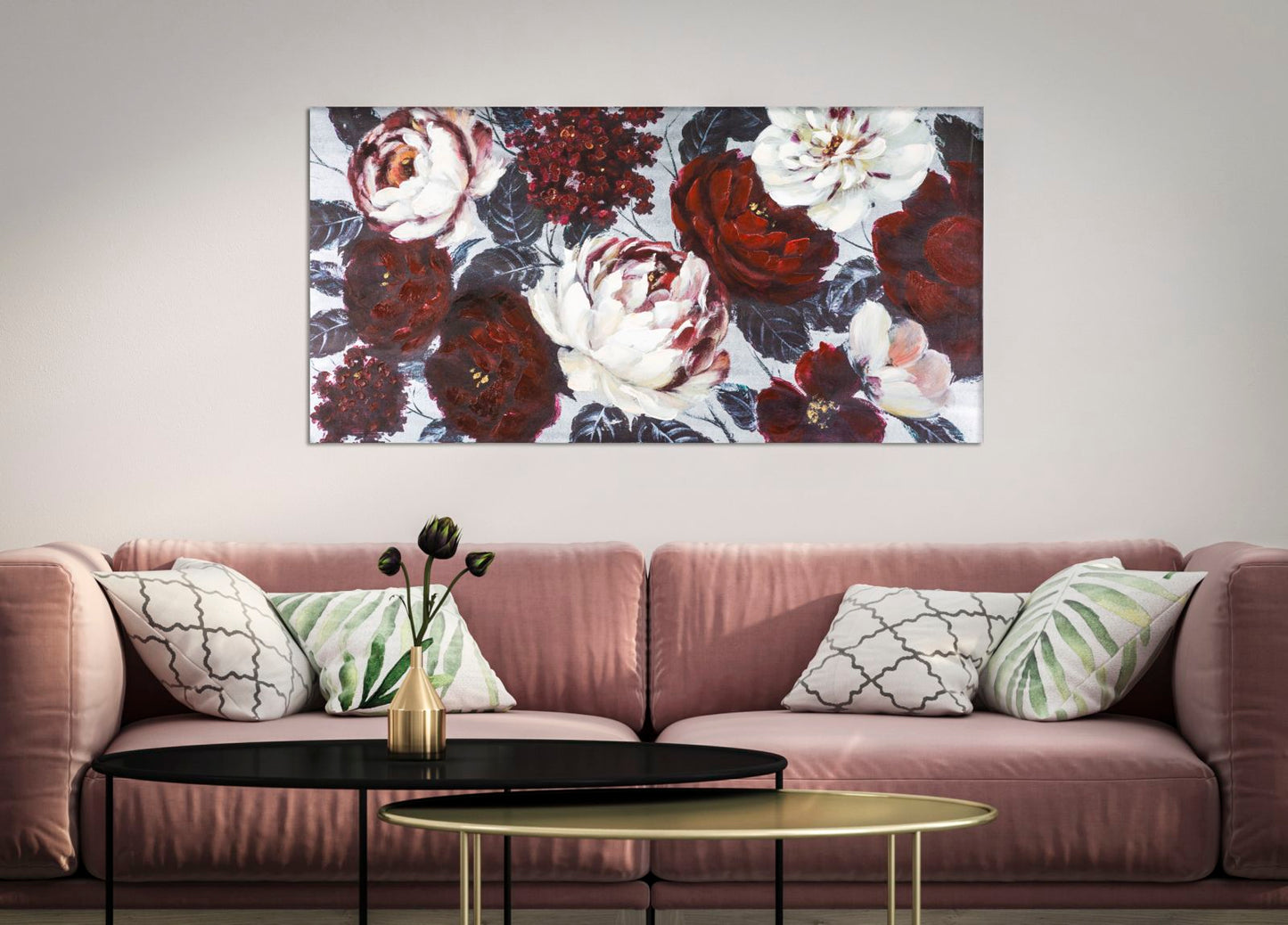 Pintura Sobre Tela Branco Vermelho Flor Darkback Cm 120x3,7x60