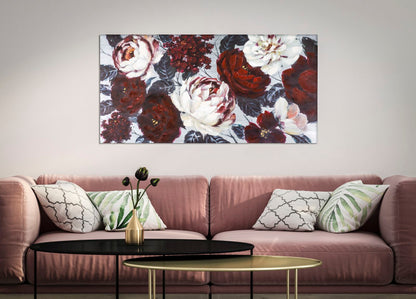 Pintura Sobre Tela Branco Vermelho Flor Darkback Cm 120x3,7x60