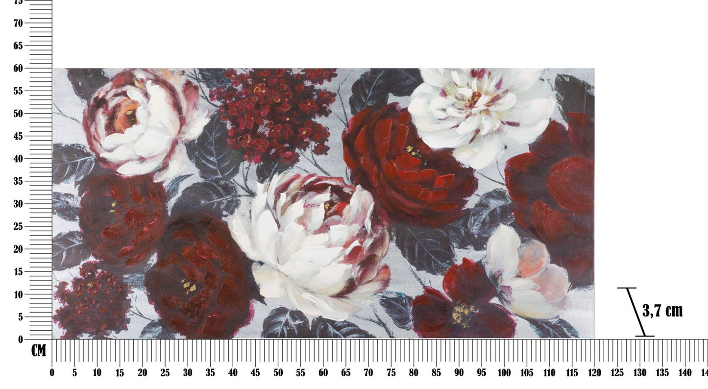 Pintura Sobre Tela Branco Vermelho Flor Darkback Cm 120x3,7x60