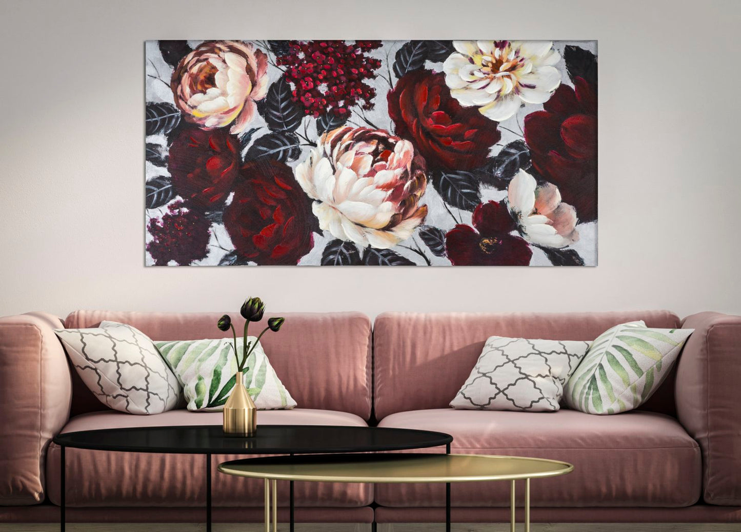 Pintura Sobre Tela Branco Vermelho Flor Lightback 150x3,8x76