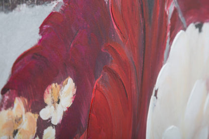 Pintura Sobre Tela Vermelho Flor Quadrado Cm 90x3,7x90