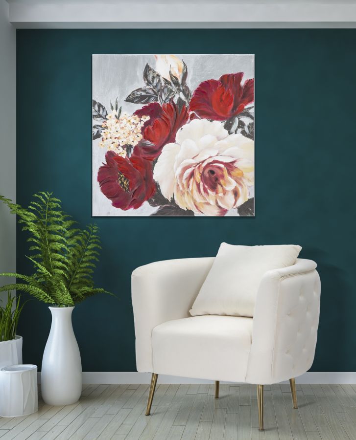 Pintura Sobre Tela Vermelho Flor Quadrado Cm 90x3,7x90