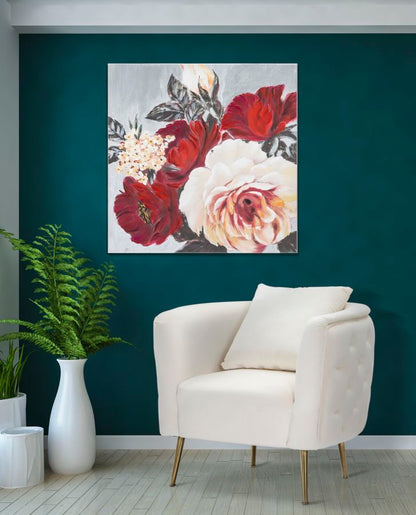 Pintura Sobre Tela Vermelho Flor Quadrado Cm 90x3,7x90