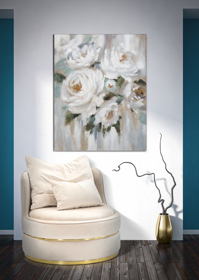 Pintura Sobre Tela Crem Flor Cm 80x3,7x100