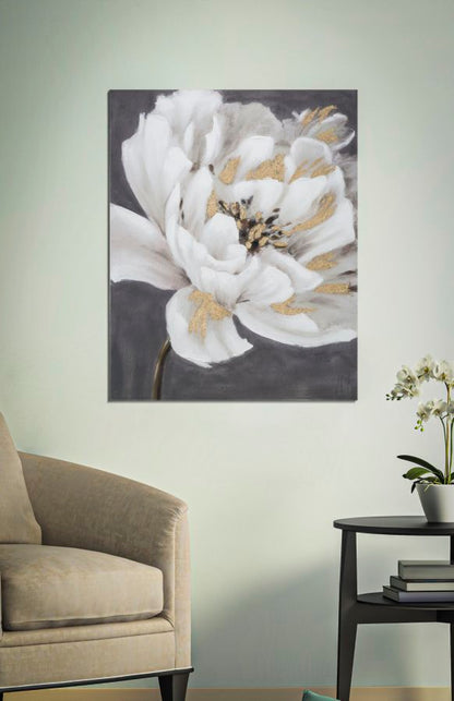 Pintura Sobre Tela Branco Dourado Flor Cm 80x3,7x100