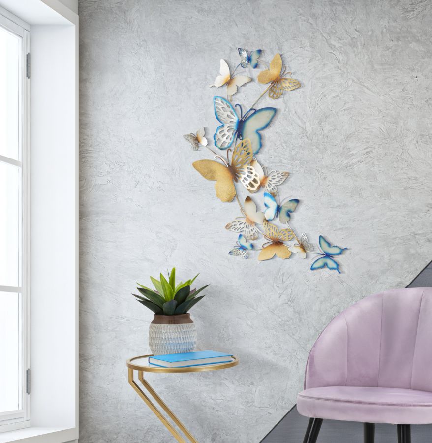 Painel de Parede Borboletas Dourado Celeste C Cm 59,5x4x111,5