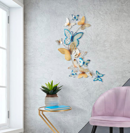 Painel de Parede Borboletas Dourado Celeste C Cm 59,5x4x111,5