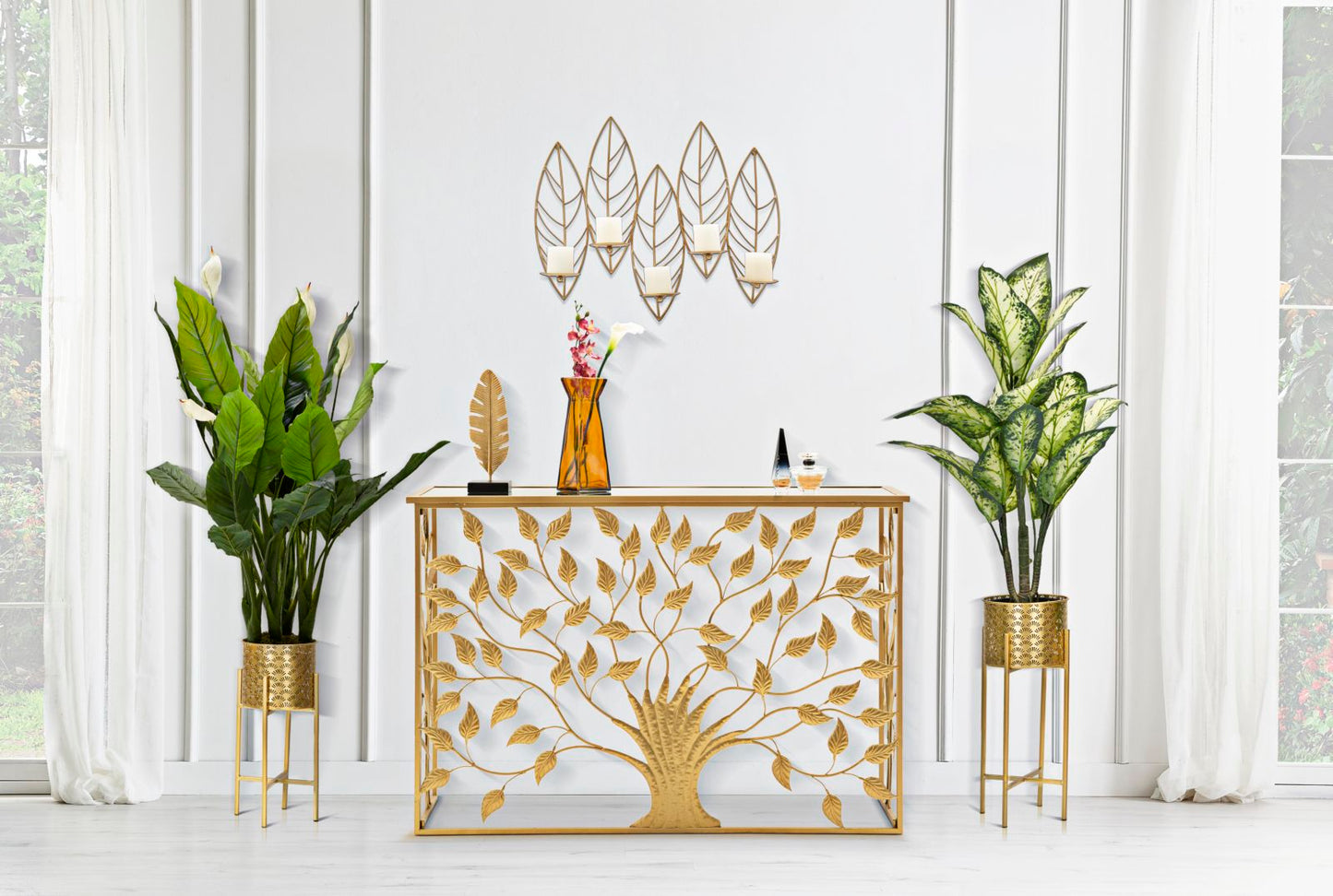 Porta velas Folha de Parede Cm 66x14x56