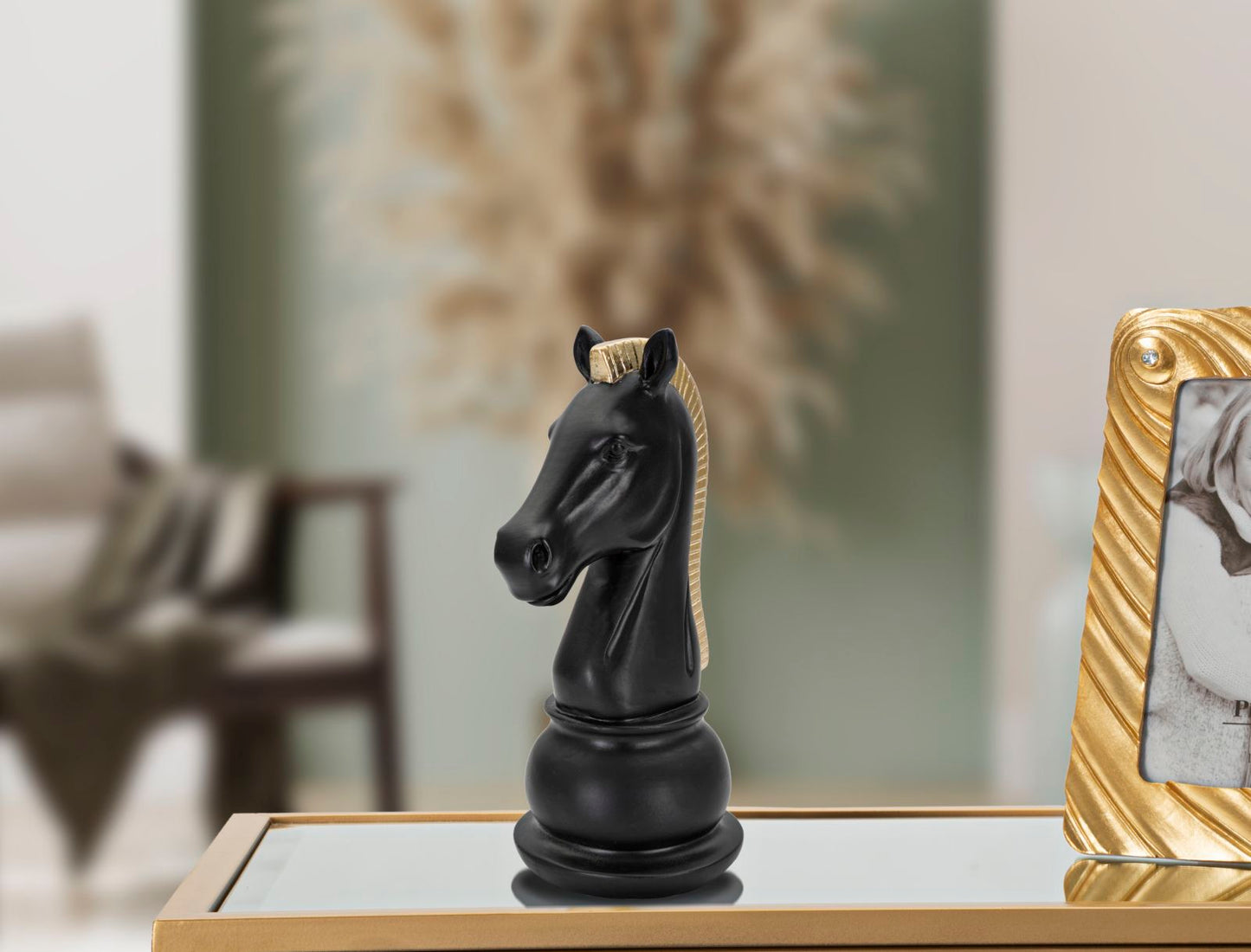 Cavalo Preto E Dourado Cm 10,5x8,5x19