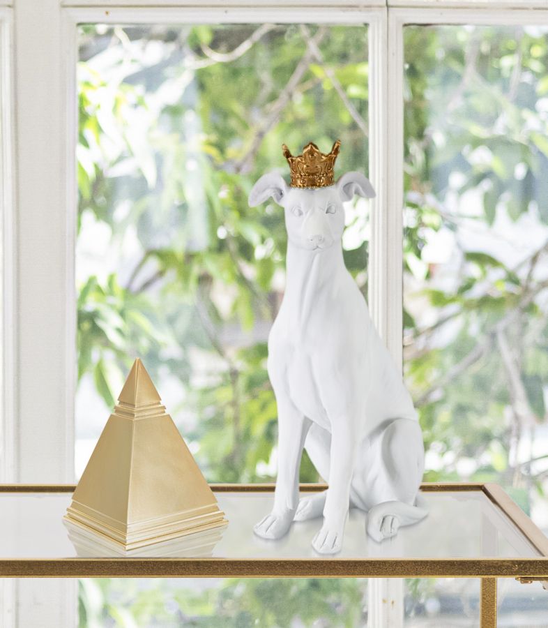 Cão com Coroa Branco Cm 20x12,5x33