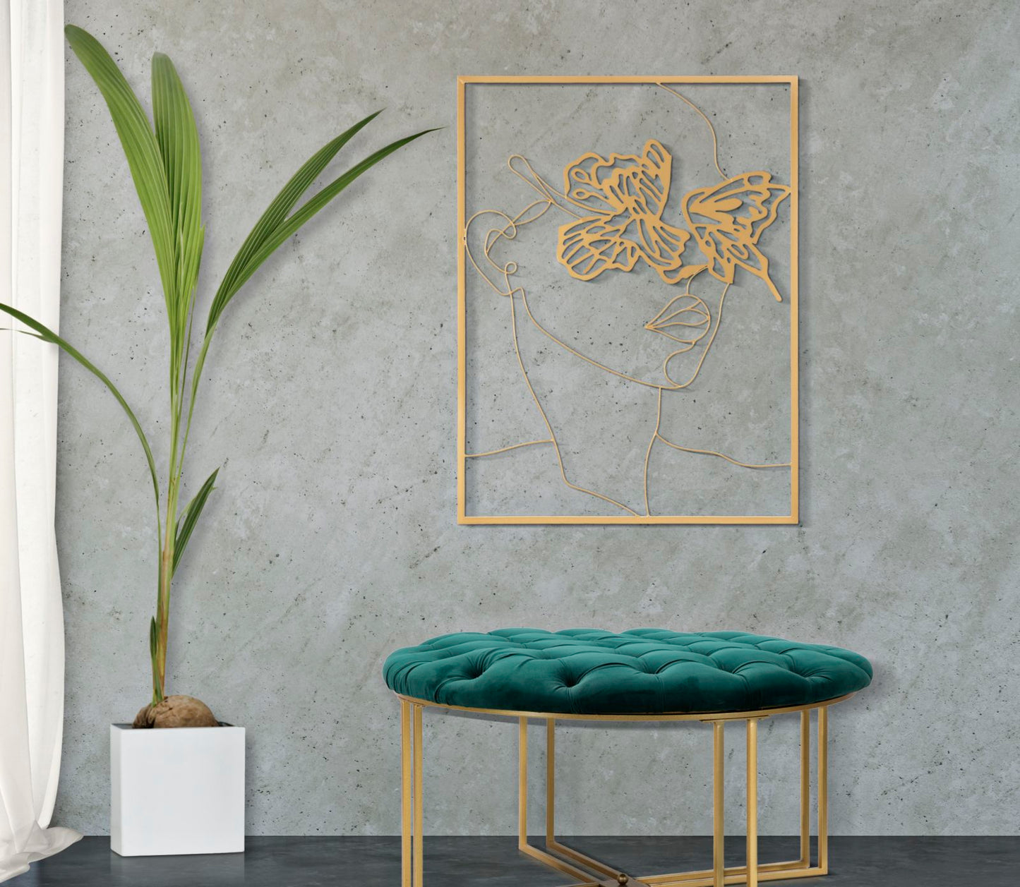 Painel em Ferro Dourado Rosto Cm 60x1x80