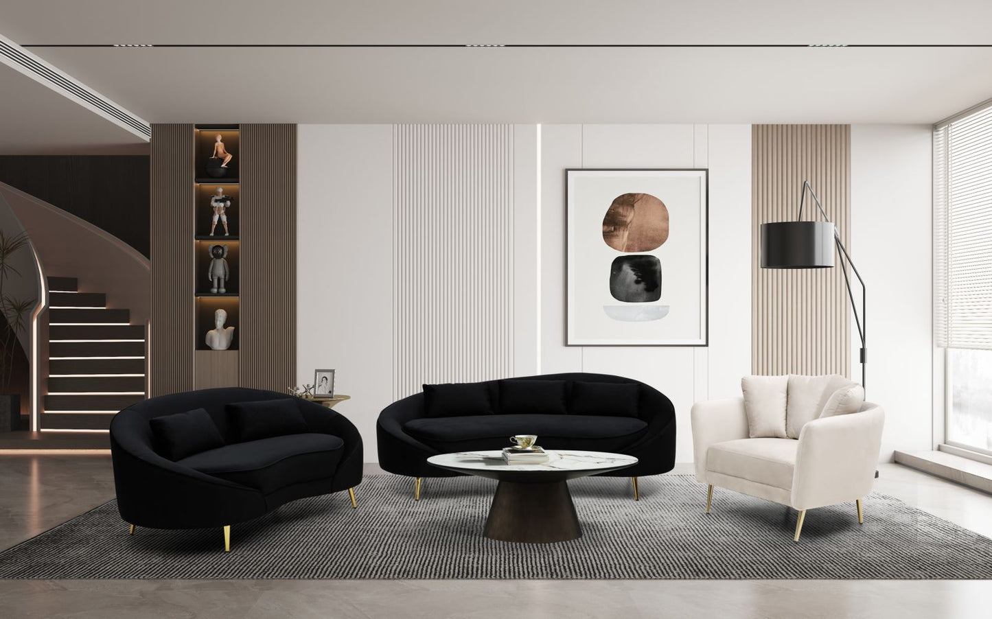 Sofá 3 lugares Oslo com Cuscini Preto Cm 185x84x68