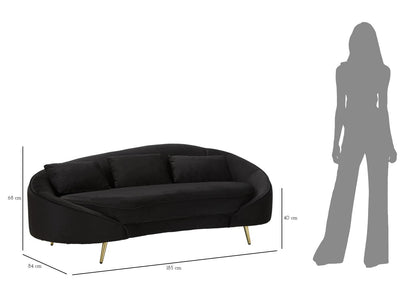 Sofá 3 lugares Oslo com Cuscini Preto Cm 185x84x68