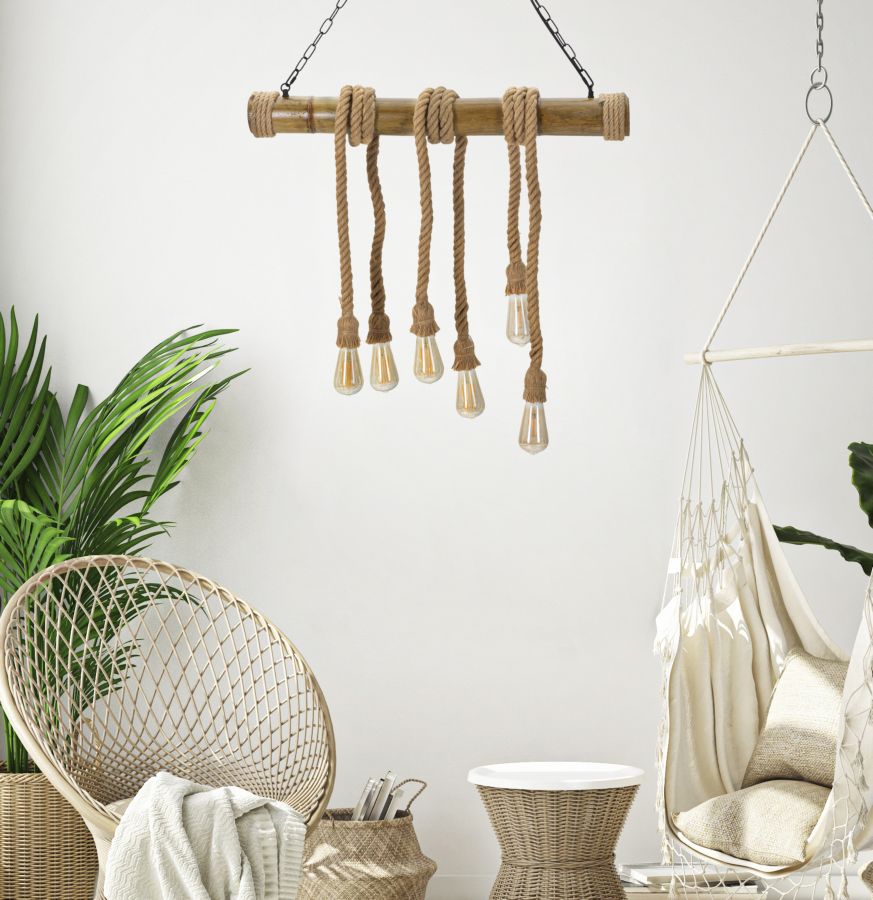 Candeeiro de Teto Bamboo Rope Cm 80x15x120
