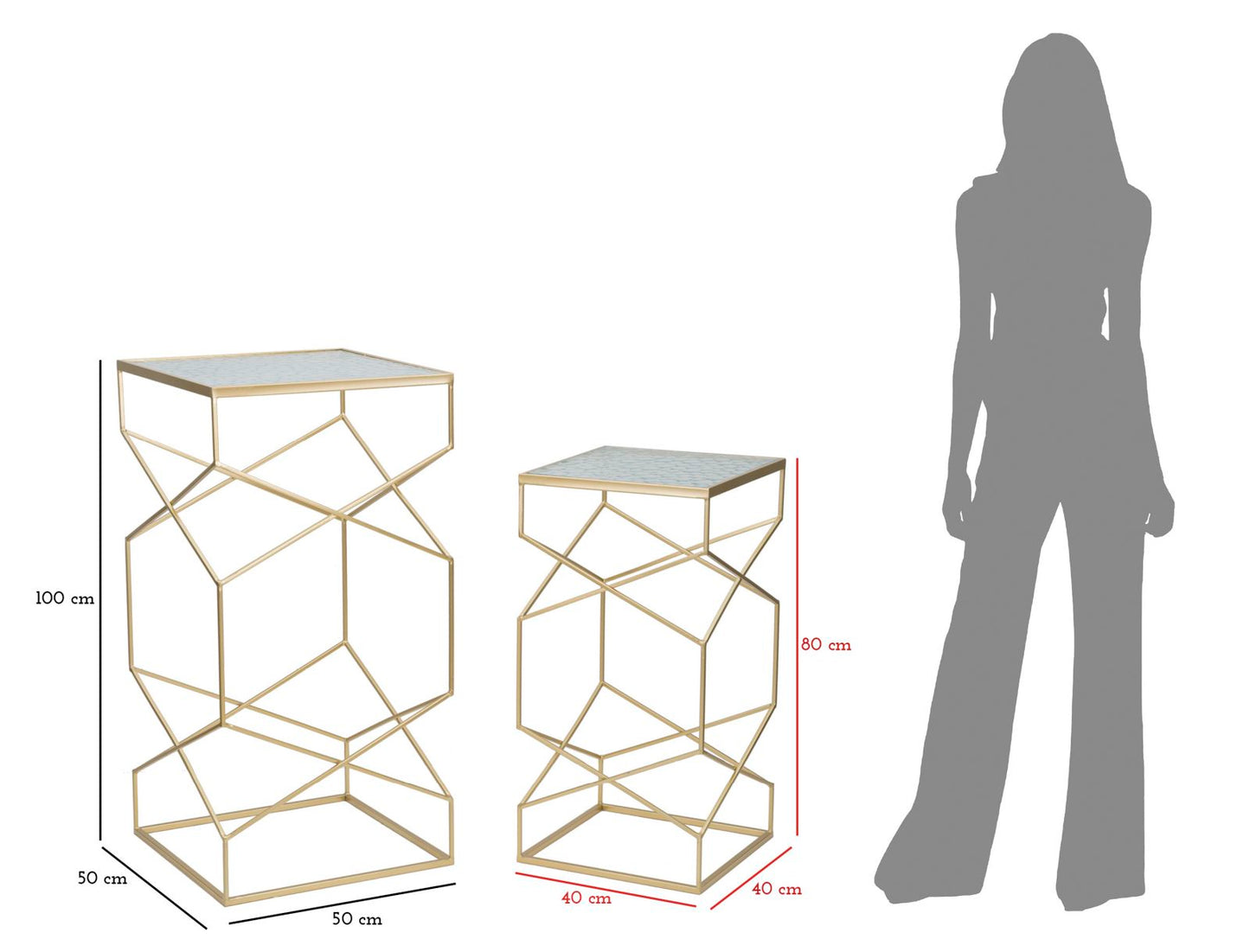 Mesa para telefone Glassy Par Cm 50x50x100-40x40x80