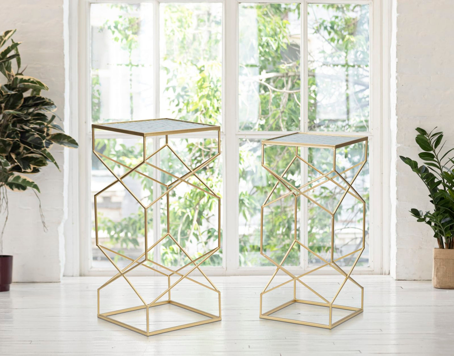 Mesas Auxiliares Glassy Par Cm 31,5x31,5x68-28x28x64