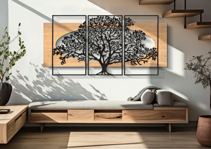 Painel de Parede Tree Ferro E Wood Conjunto 3pz Cm 176x2x90 (63x2x90-50x2x90)