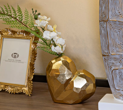 Jarra Coração Dourado Cm 19x9x18
