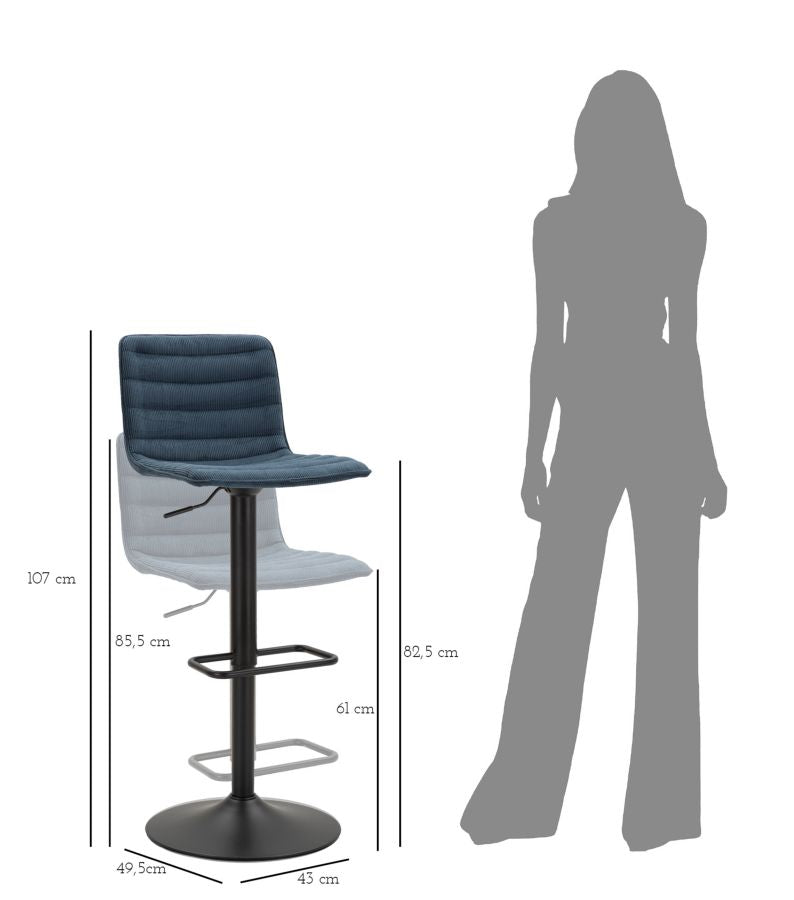 Banco Bar High Navy Cm 43x49,5x85,5-107(seduta Cm 61-82,5) Conjunto 2pcs