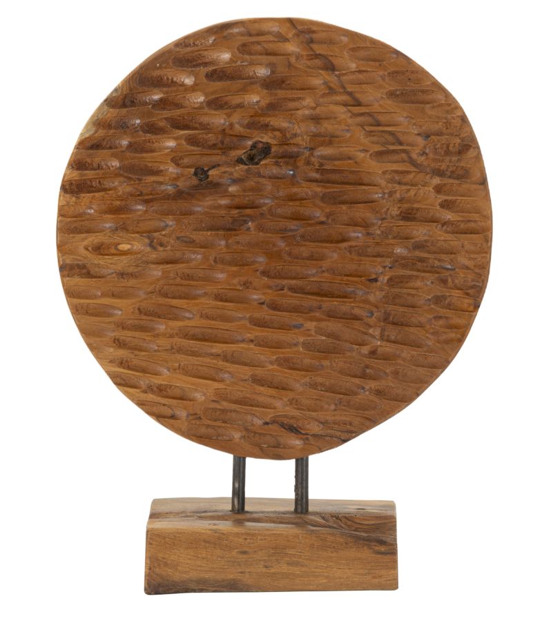 Escultura Coin em Teca Reciclada Cm 30x15,5x40