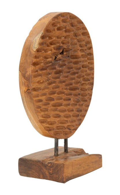 Escultura Coin em Teca Reciclada Cm 30x15,5x40