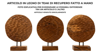 Escultura Coin em Teca Reciclada Cm 30x15,5x40