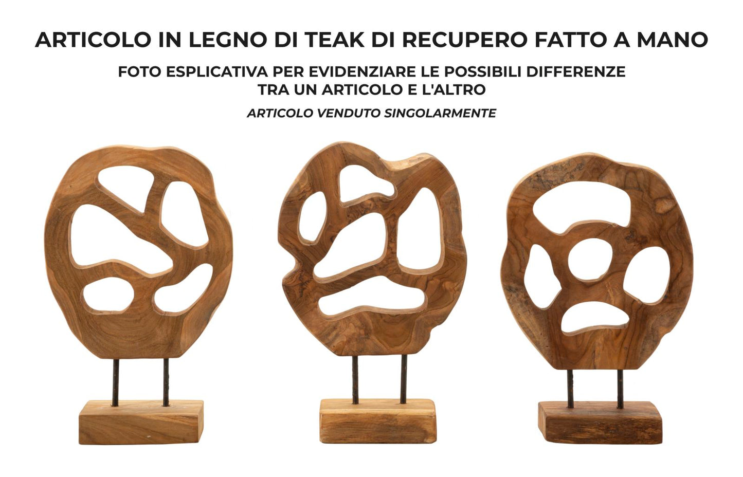 Escultura Lubang em Teca Reciclada Cm 25x10x38