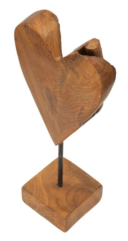 Escultura Coração em Teca Reciclada Cm 15x10x35