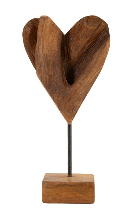 Escultura Coração em Teca Reciclada Cm 15x10x35