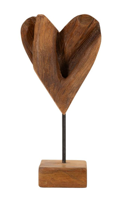Escultura Coração em Teca Reciclada Cm 15x10x35