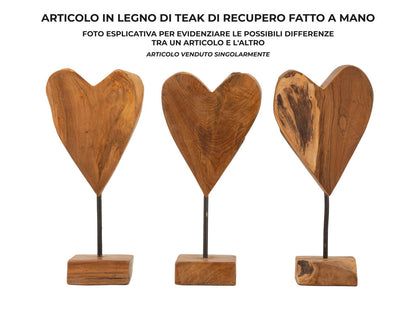 Escultura Coração em Teca Reciclada Cm 15x10x35