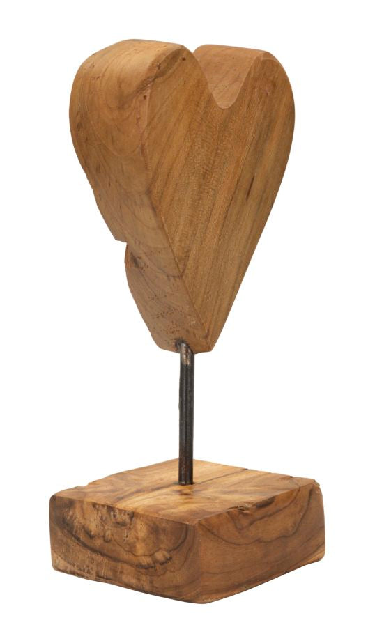 Escultura Coração em Teca Reciclada Cm 10x10x25