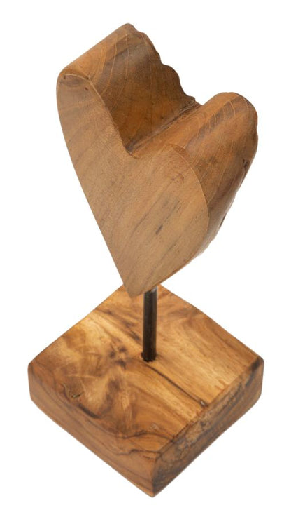 Escultura Coração em Teca Reciclada Cm 10x10x25