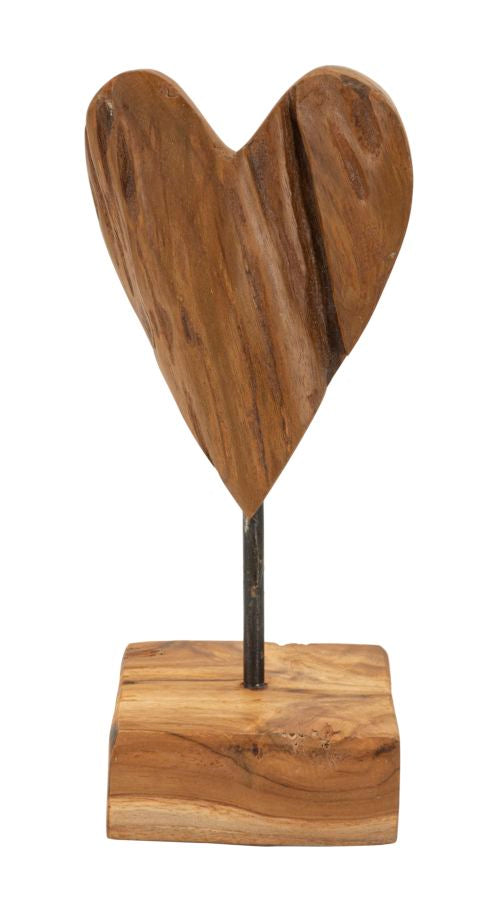 Escultura Coração em Teca Reciclada Cm 10x10x25